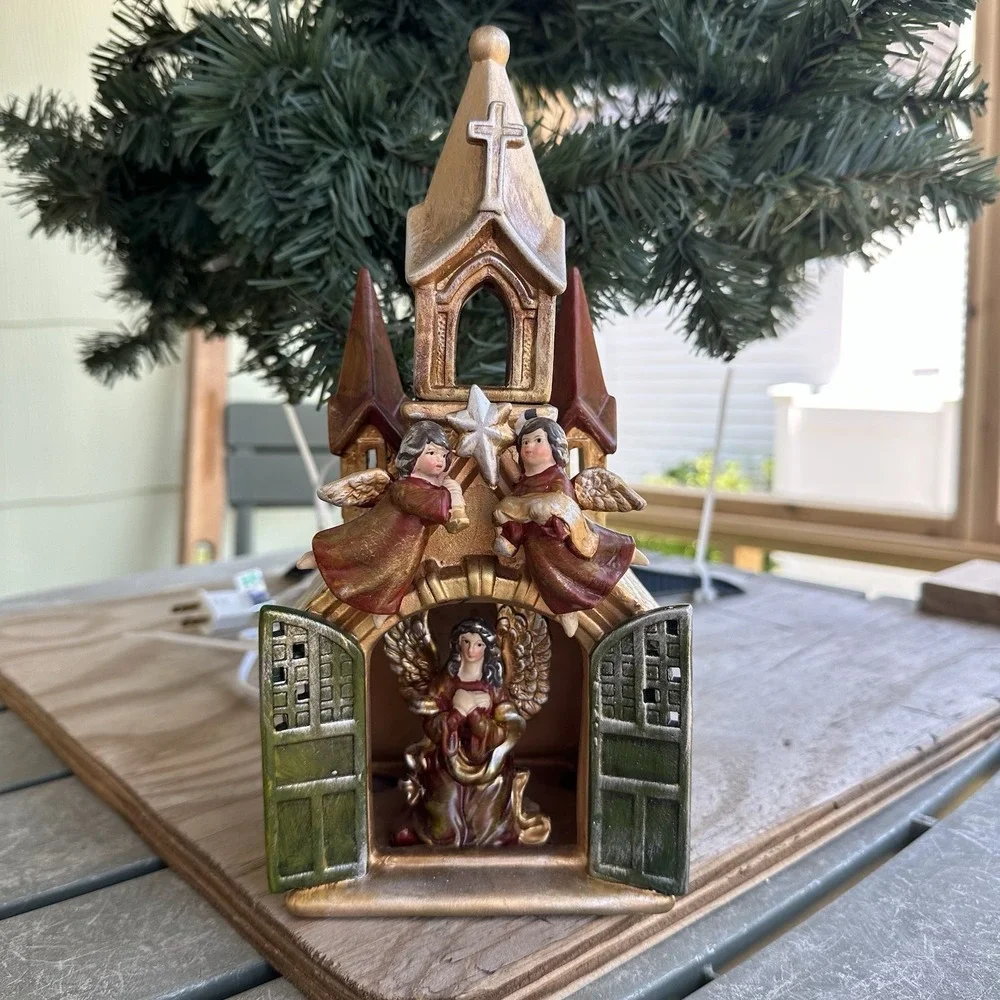 Vintage Cracker Barrel Christmas Village Light-up Angel In A Church Light‎ W/Box